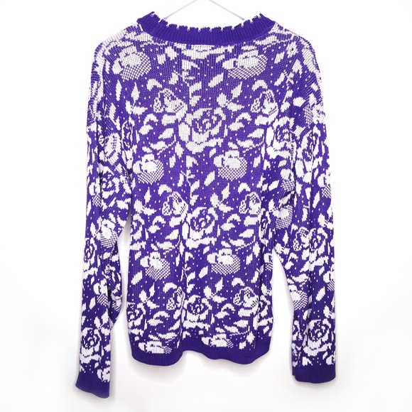 Vintage 100% cotton purple rose sweater, size M - Picture 5 of 5